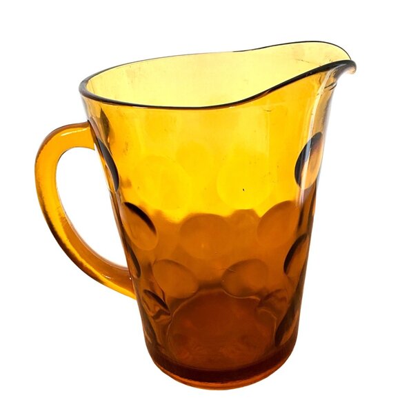 MCM Hazel Atlas‎ Amber Thumbprint Glass Pitcher 7 /34" Tall - Picture 2 of 4